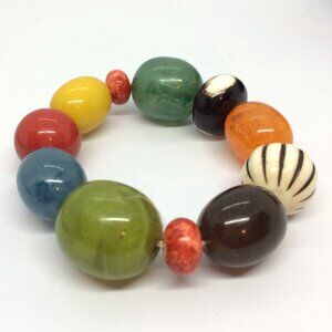 VINTAGE COLORFUL LUCITE Bracelet Chunky Bead Stretch Retro 80s Boho Pop Art